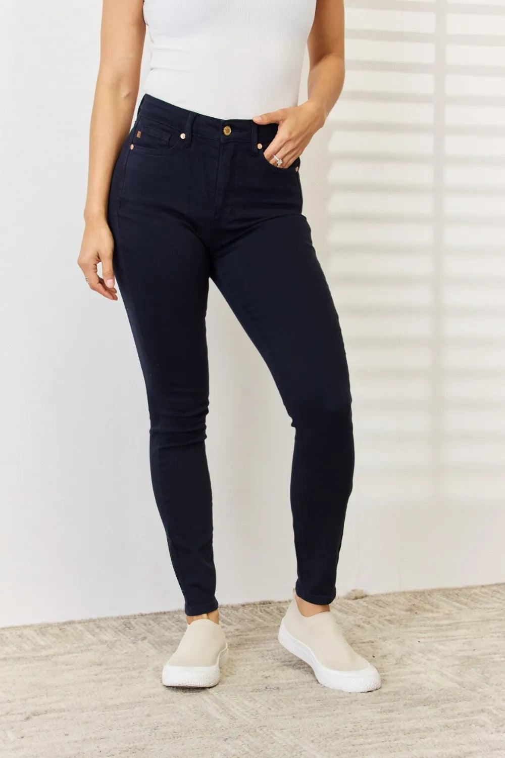 Sarah Express Women’s Plus Size Garment Dyed Tummy Control Skinny Jeans
