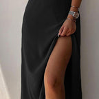 Women's V-Neck Slit Maxi Dress Sling Strap Sleeveless Summer Irregular Hem Polyester Dress