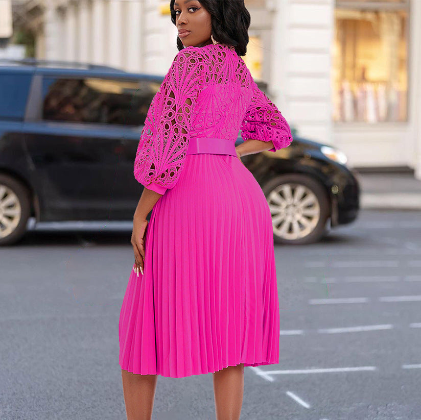 Sarah Express Lace Pleated High-Waist Dress Hollow-Out Detail
