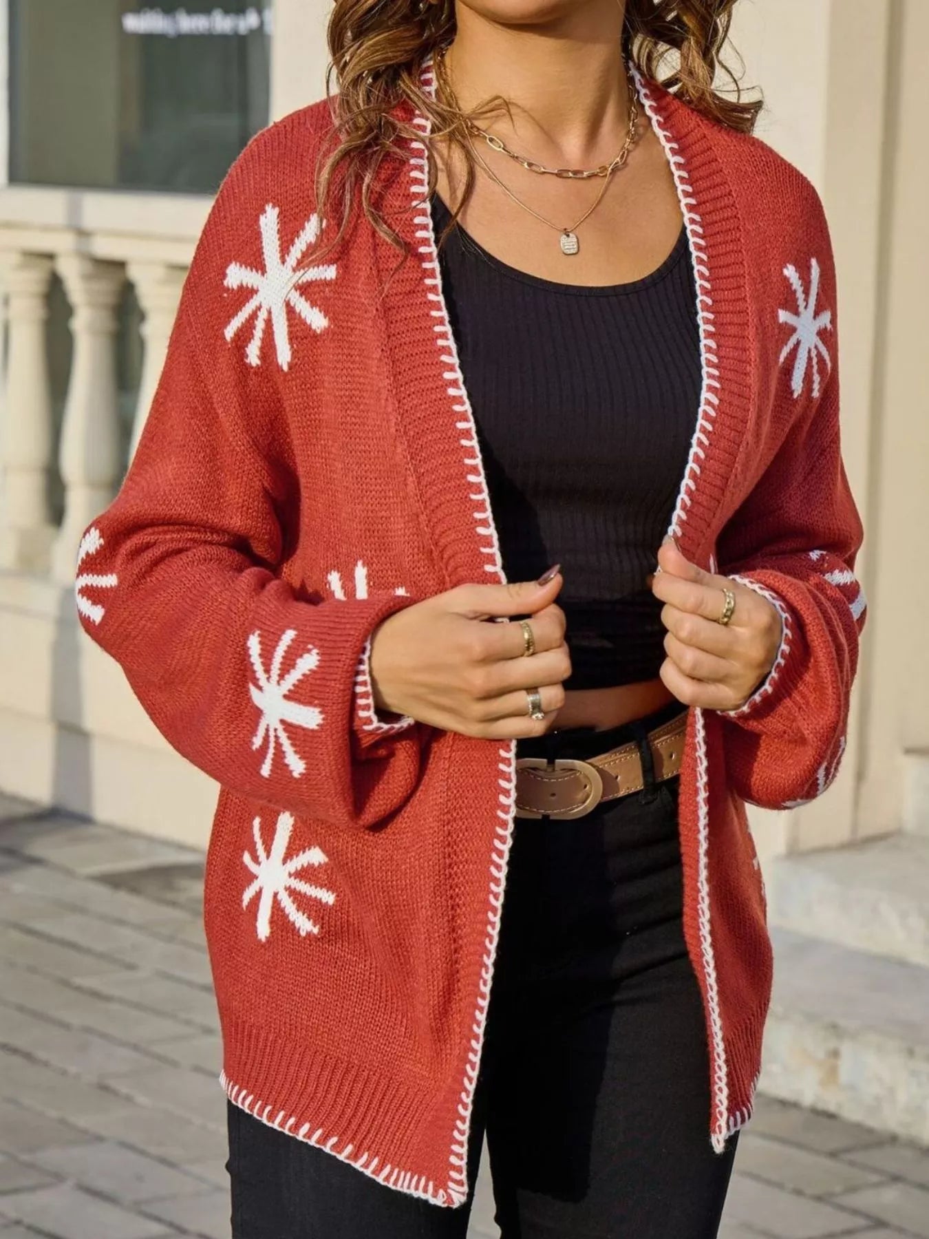 Sarah Express Women's Floral Open Front Knit Cardigan Sweater Orange