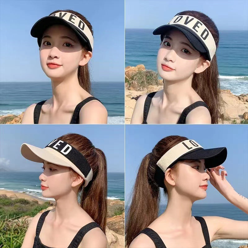 Sarah Express Women's Letter Print Sun Visor Adjustable Topless Hat UV Protection