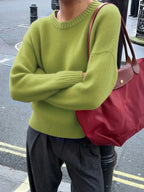 Sarah Express Women's Ribbed Crewneck Drop Shoulder Sweater - Oversized Fit