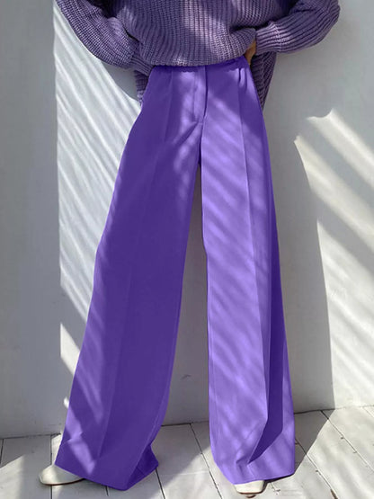 Sarah Express Women's Wide Leg Pleated Pants with Pockets - High Waist Palazzo Trousers Purple