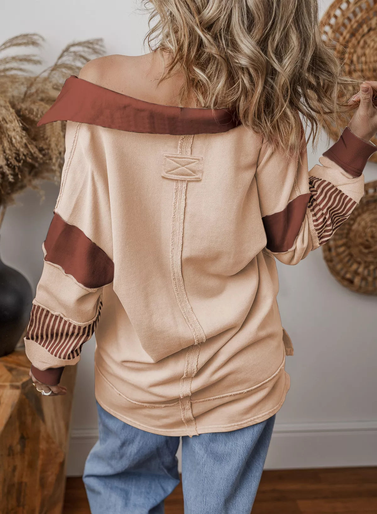 Sarah Express Women's Striped Color Block Long Sleeve Sweatshirt