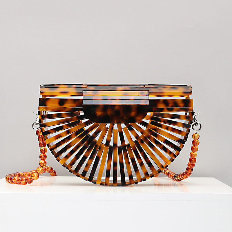 Sarah Express Acrylic Round Crossbody Bag - Summer Mini Handbag Amber Bead chain