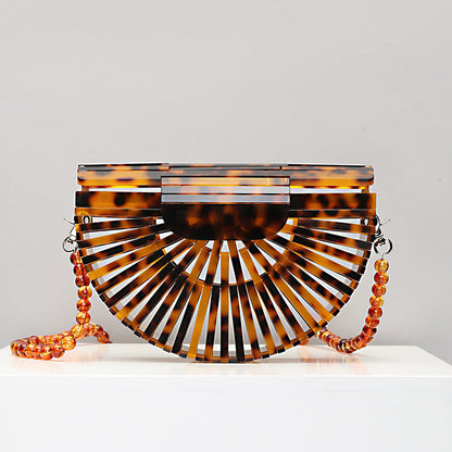 Sarah Express Acrylic Round Crossbody Bag - Summer Mini Handbag Amber Bead chain