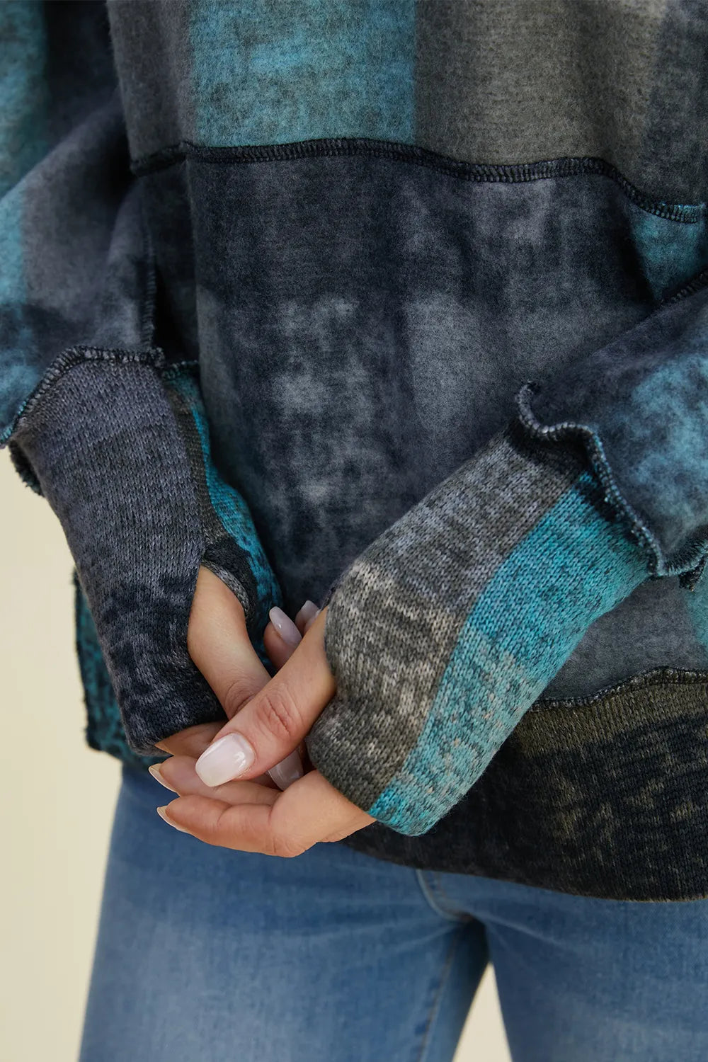 Sarah Express Women's Plaid Dropped Shoulder Fleece Hoodie