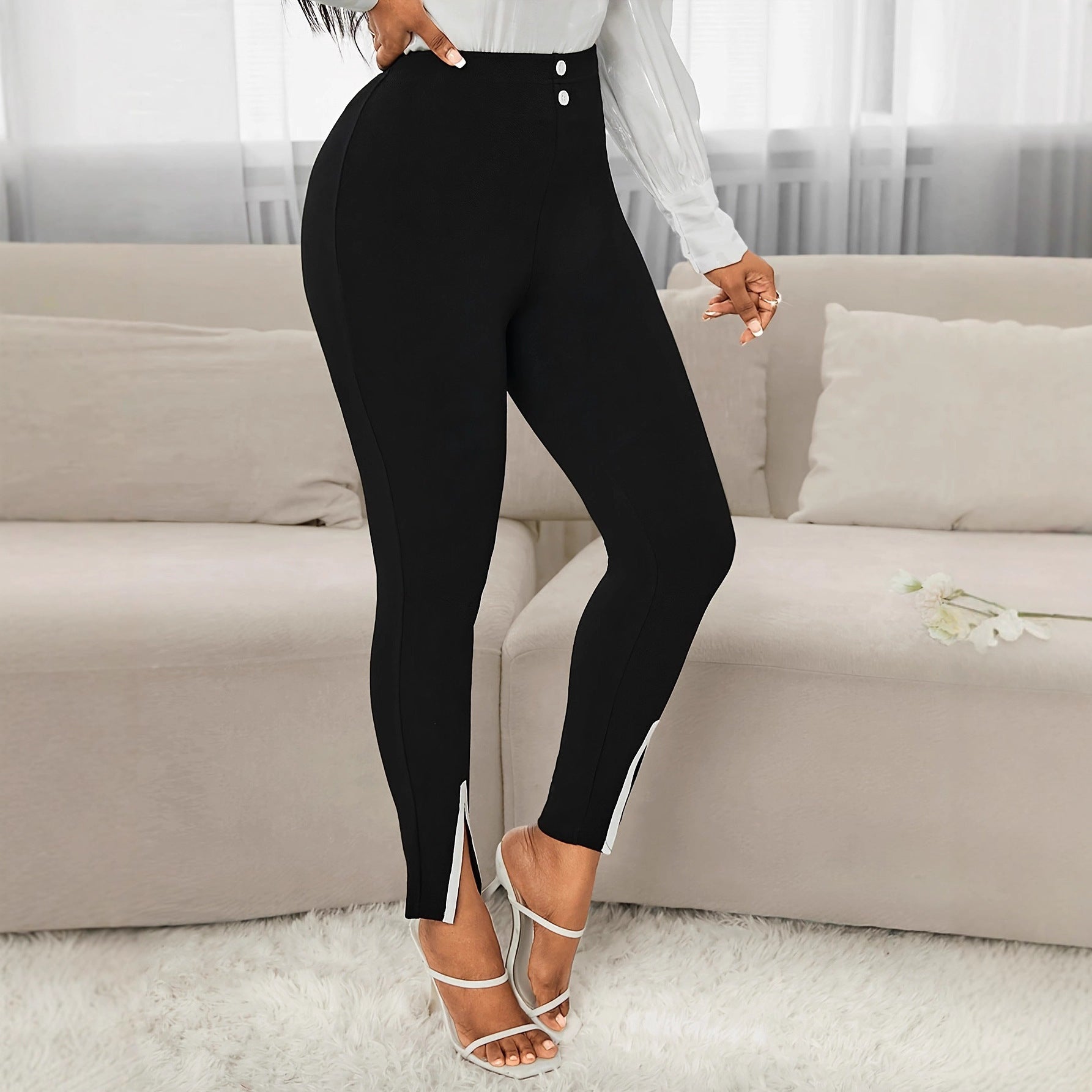 Sarah Express Women's Elegant Slim Fit Chenille Pants High Waist Work Commuter Trousers