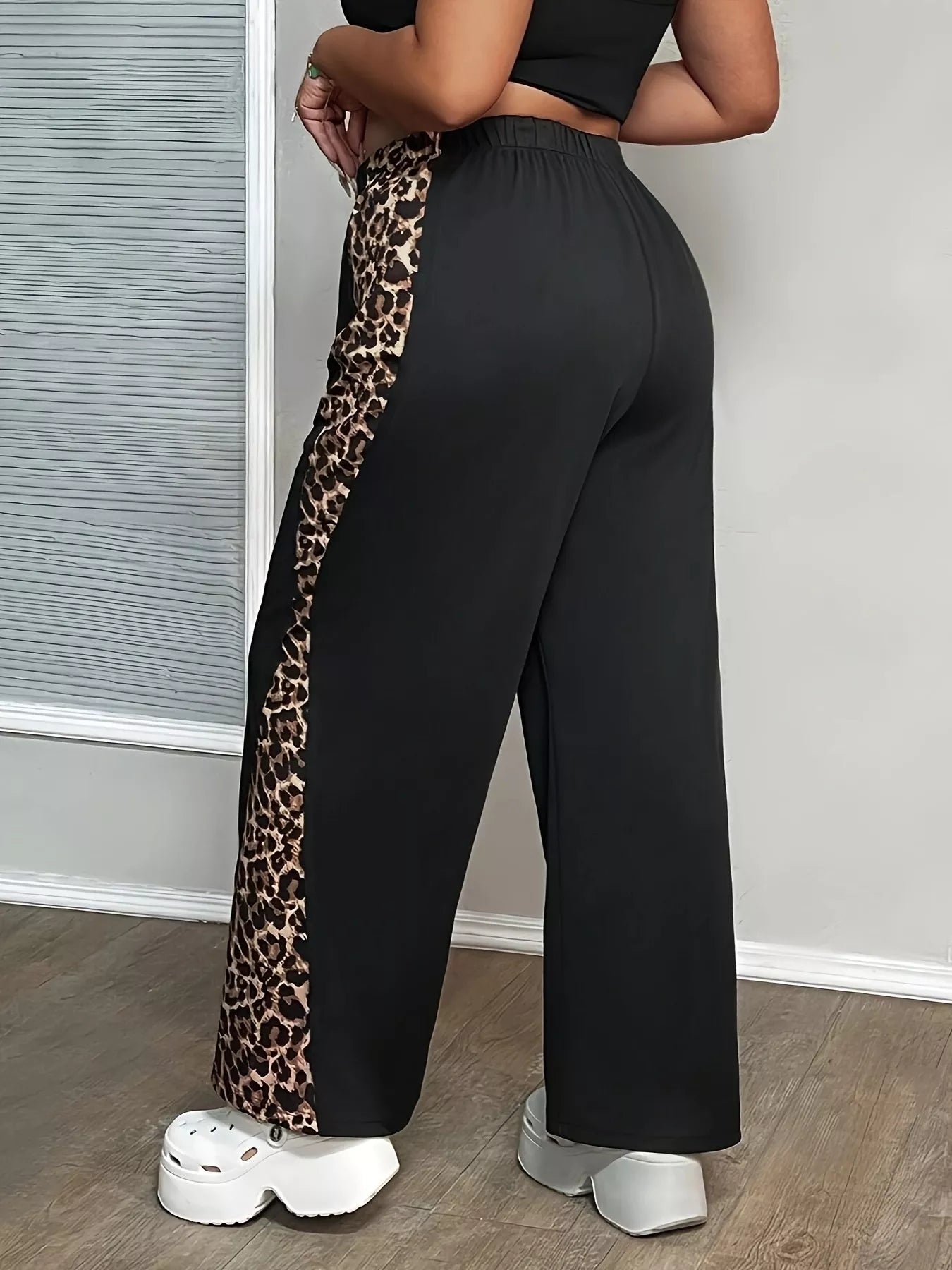 Sarah Express Women's Plus Size Leopard Print Wide Leg Pants