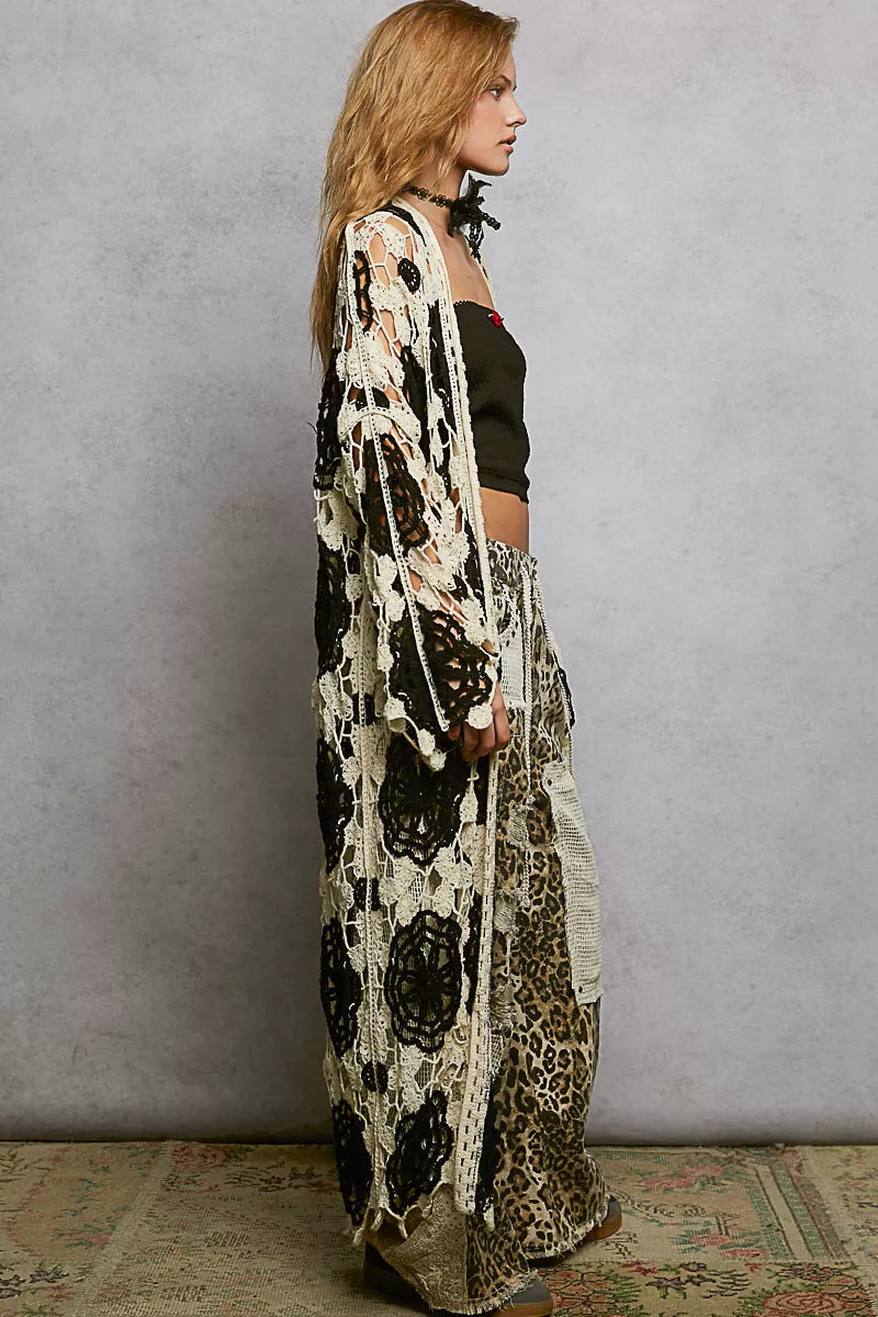 Sarah Express Open Front Crochet Longline Cardigan - Oversized Boho Maxi Duster