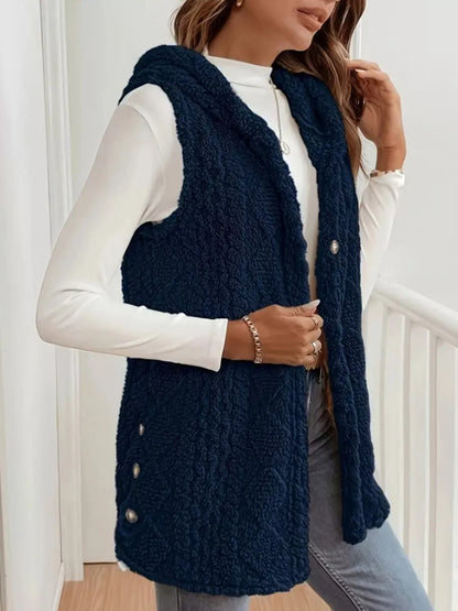 Sarah Express Women's Button-Down Sherpa Hooded Vest Coat