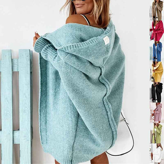 Sarah Express Women's Oversized Hooded Cardigan Sweater - Bat Sleeve Loose Fit Solid Color