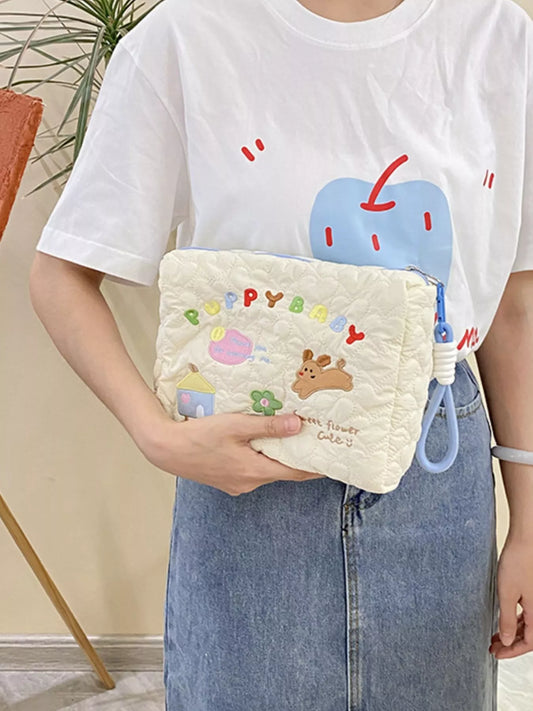 Sarah Express Women's Cartoon Embroidered Quilted Clutch Cream ONESIZE