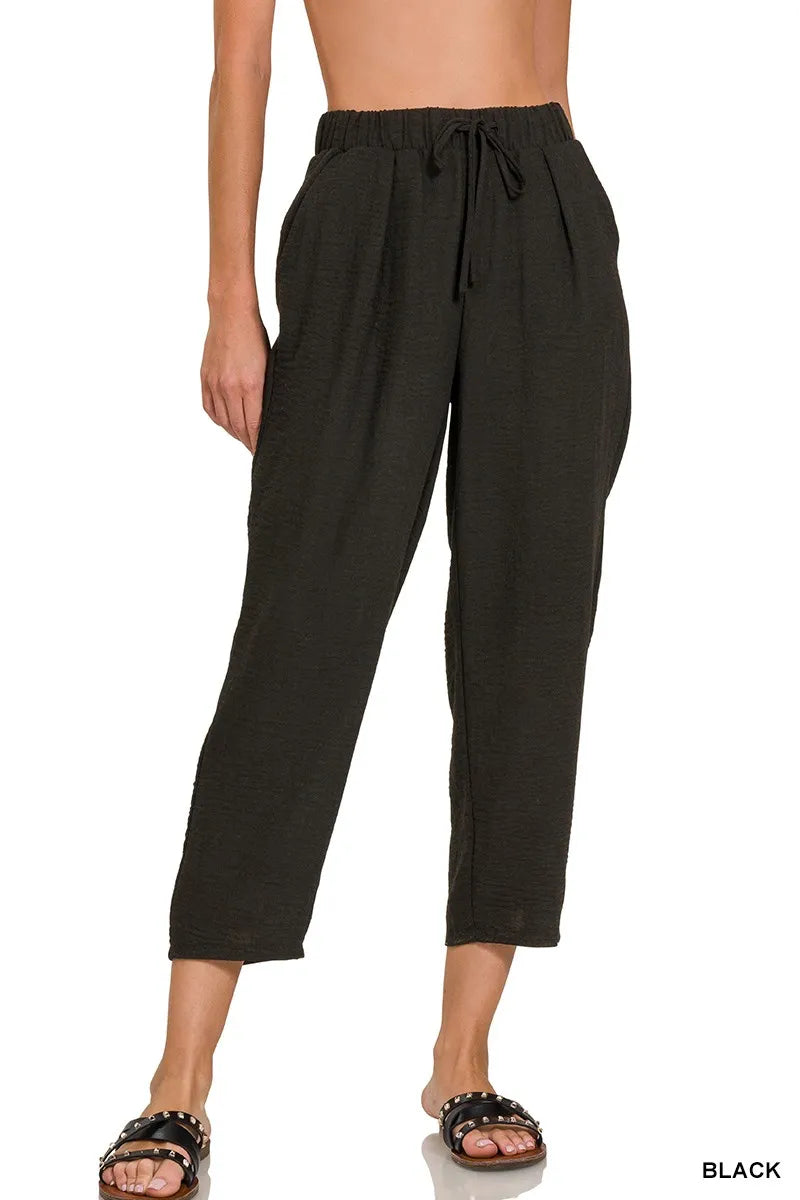 Sarah Express Women's Woven Crepe Elastic Band Waist Pants