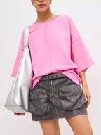 Sarah Express Women's Round Neck Half Sleeve T-Shirt - Oversized Basic Style