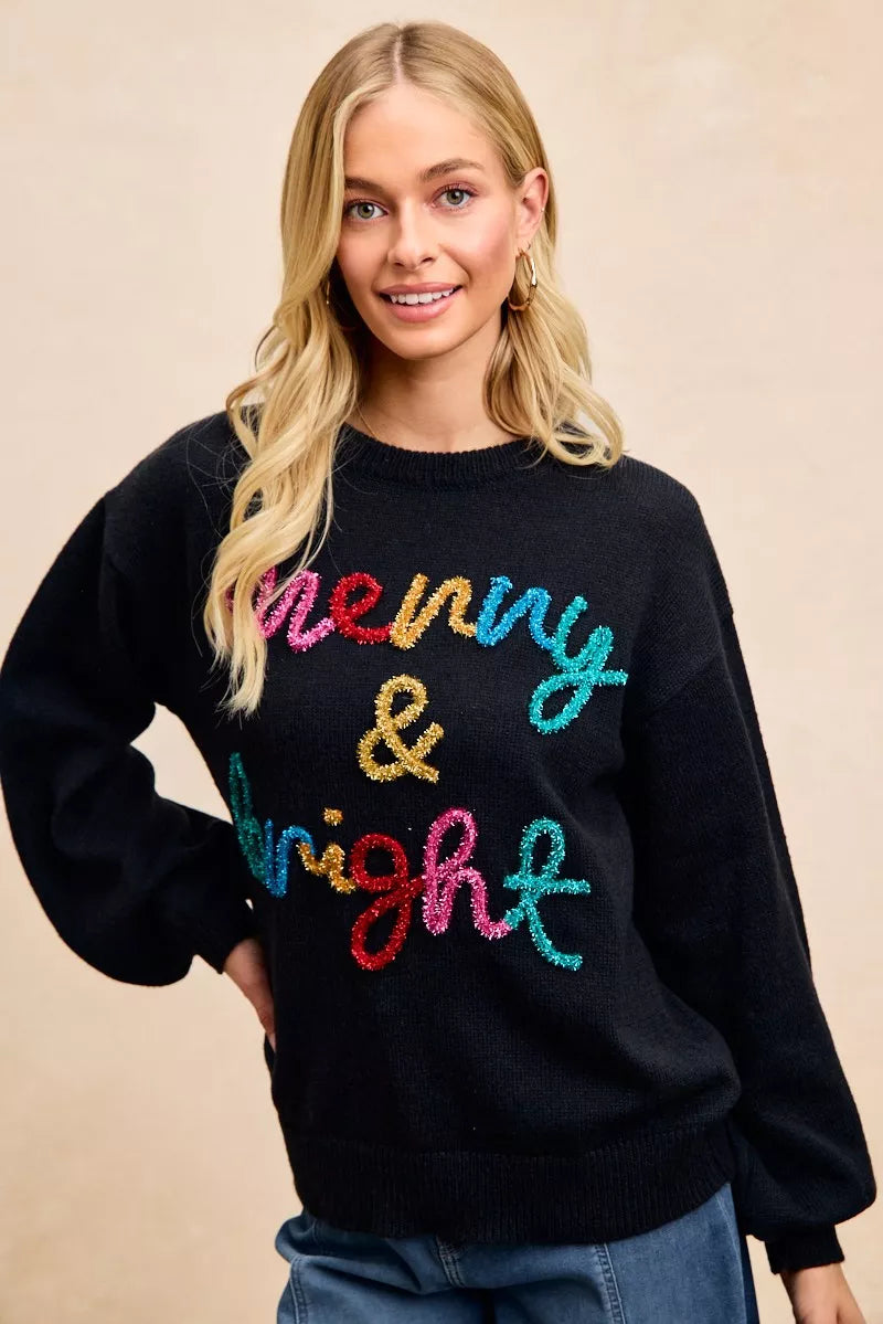 Sarah Express Women's Tinsel Lettering Christmas Sweater