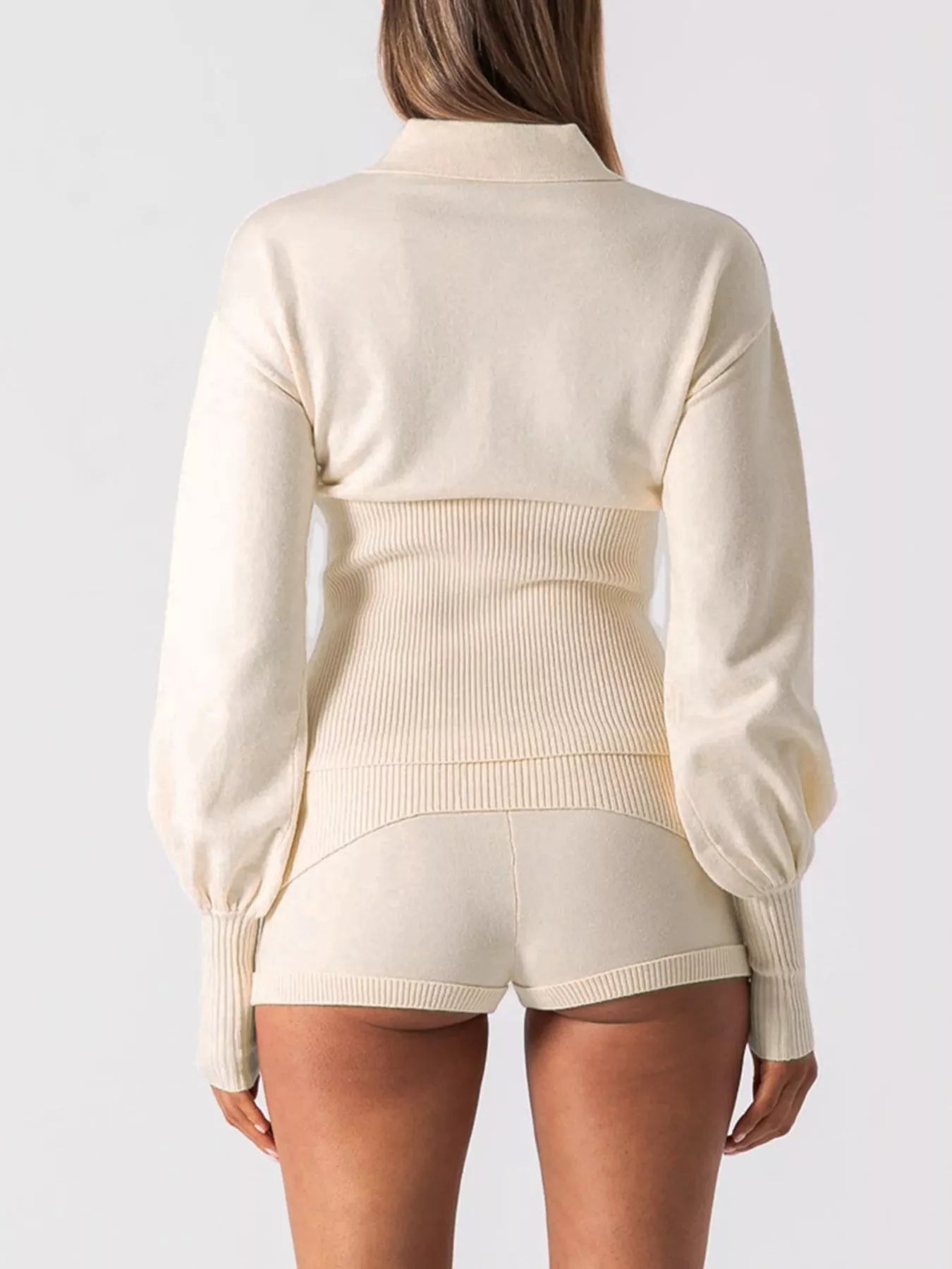 Sarah Express Women's Ribbed Knit Button-Down Cardigan and Shorts Sweater Set