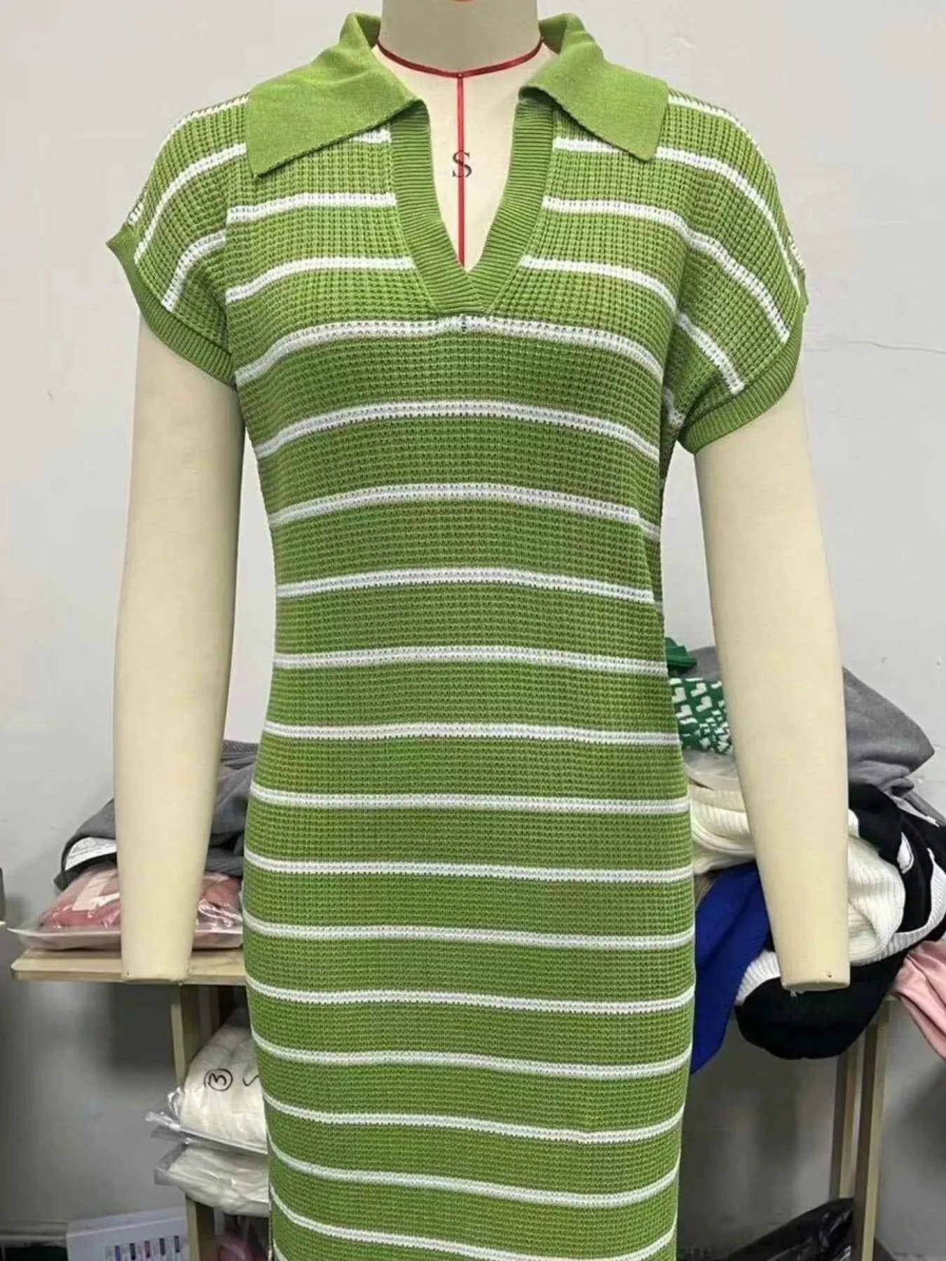 Sarah Express Women's Striped Knit Midi Dress with Slit - Short Sleeve