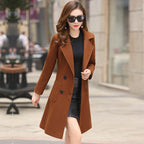 Sarah Express Women's Vintage Windbreaker Knee Length Tweed Coat Double Breasted Long Sleeve