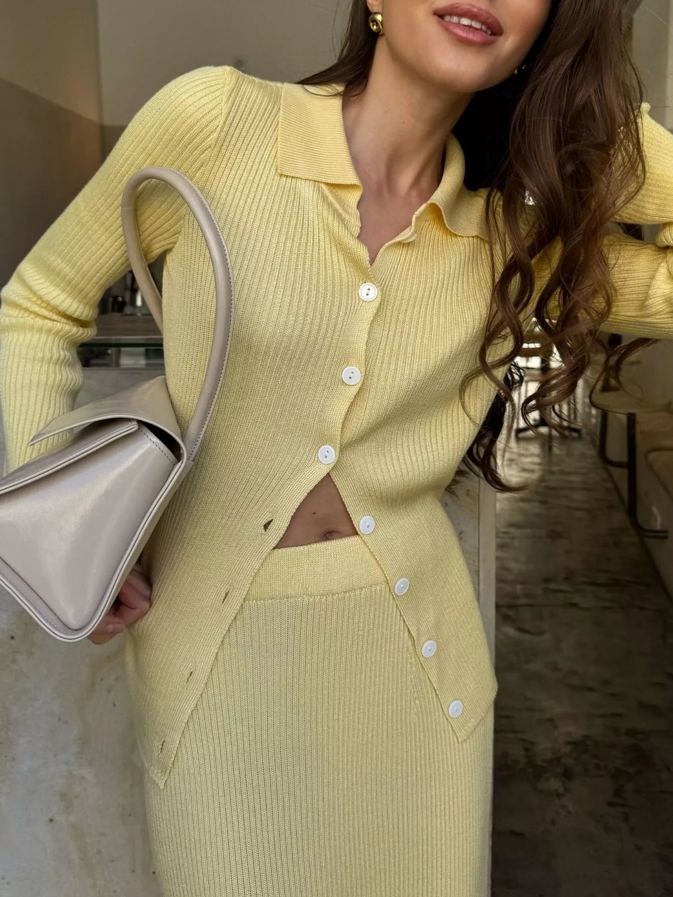 Sarah Express Women's Button Up Knitted Cardigan and Skirt Set