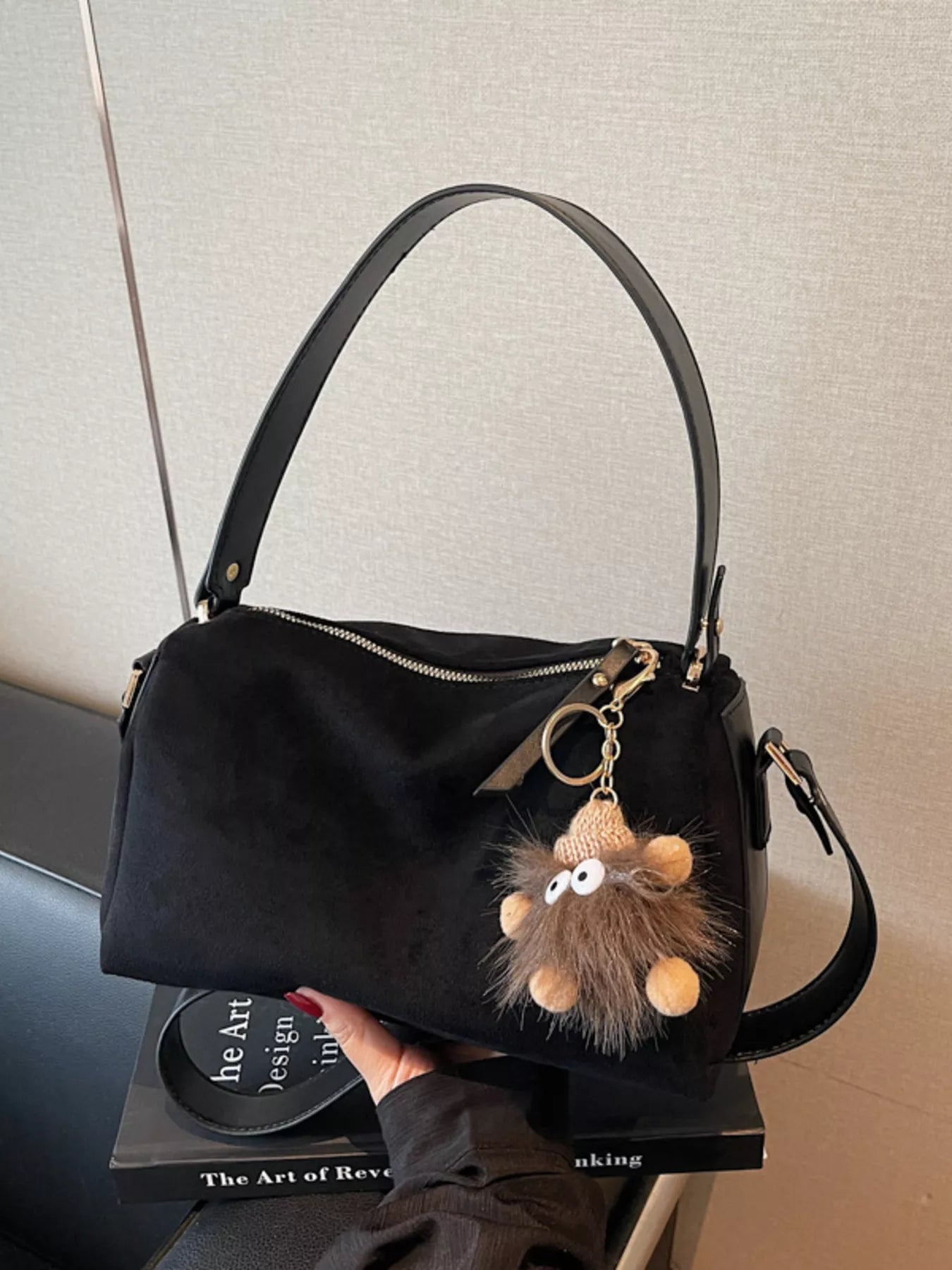 Sarah Express Women's Suede Crossbody Bag with Furry Charm