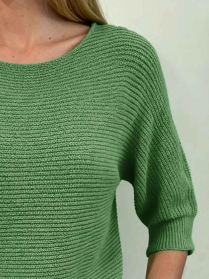 Sarah Express Women's Ribbed Knit Round Neck Sweater - Plus Size Available