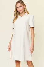 Sarah Express Women’s Plus Size Textured Collared Short Sleeve Dress