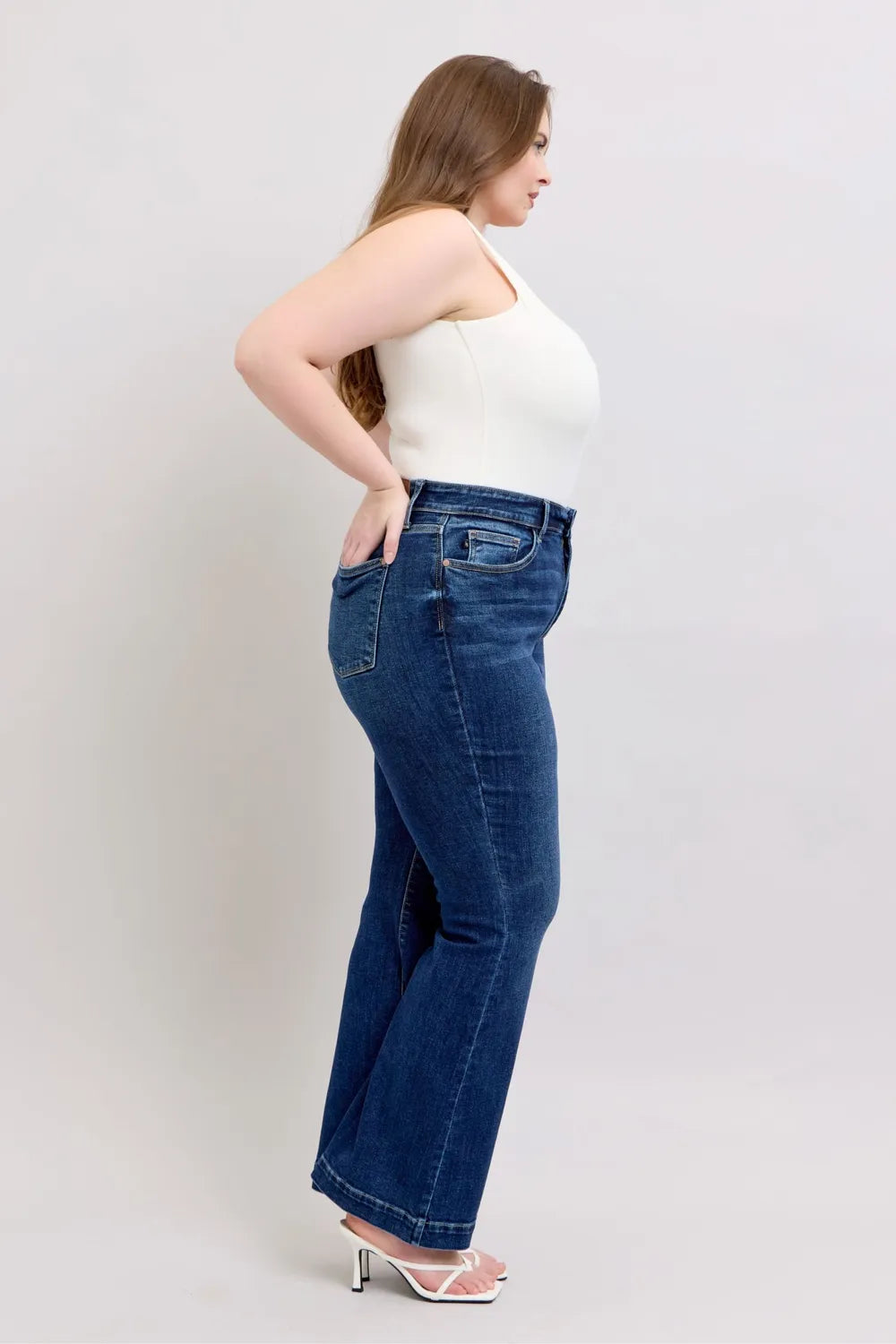 Sarah Express Women’s Plus Size High Rise Flare Jeans Stretch Denim