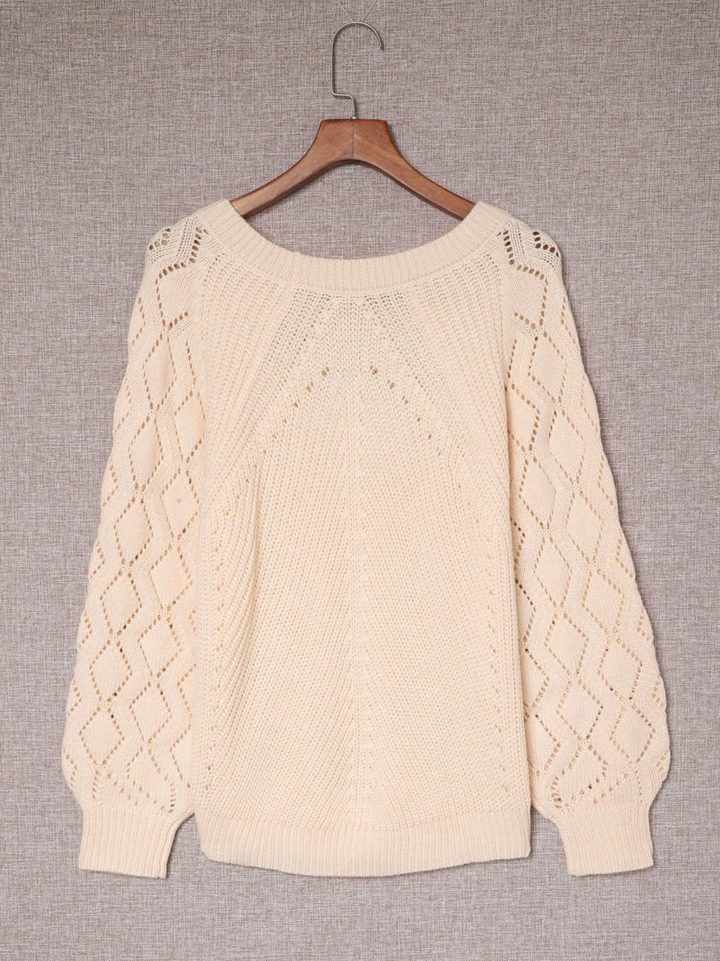 Sarah Express Women's Openwork Round Neck Long Sleeve Sweater