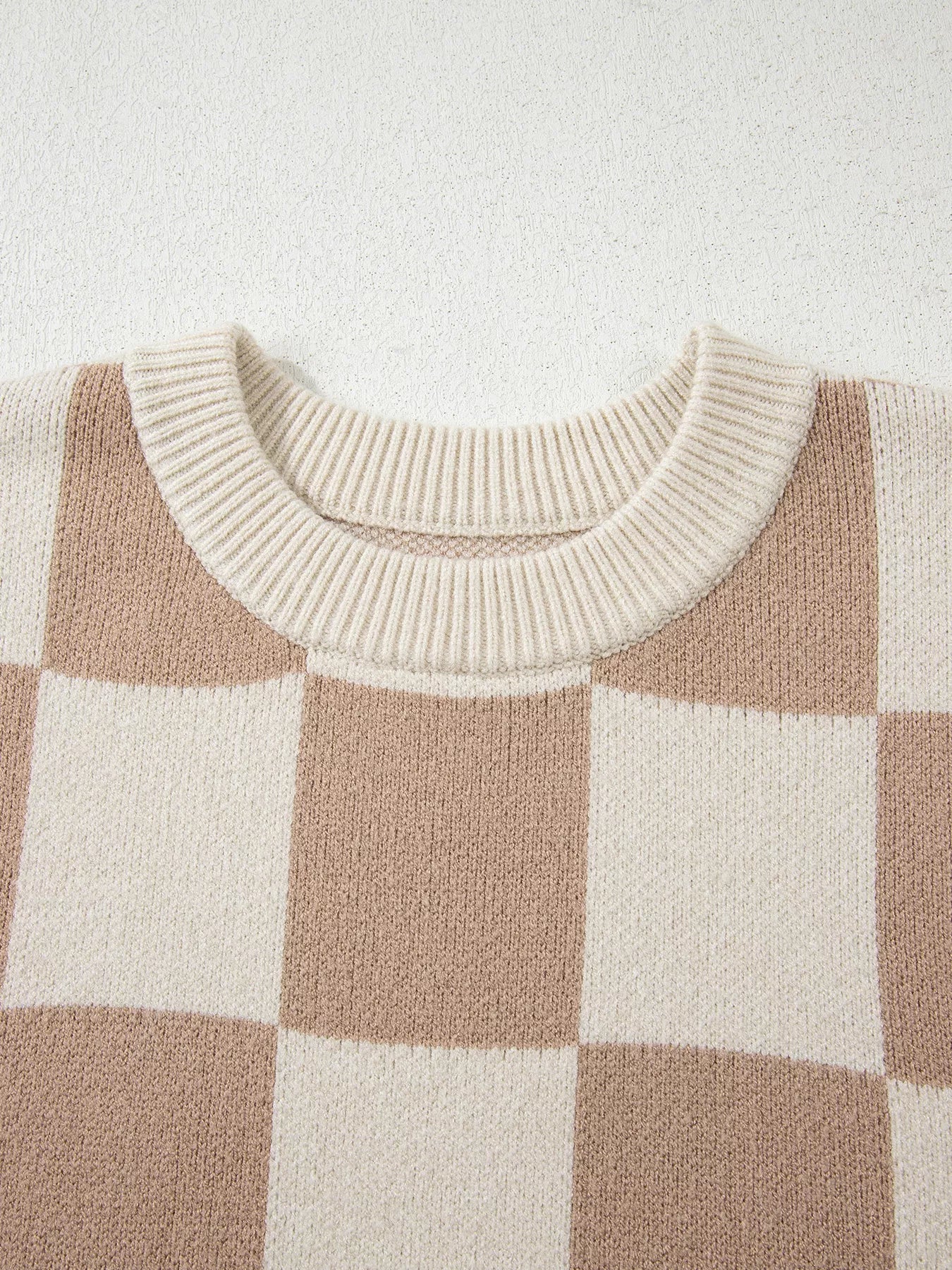 Sarah Express Women's Checkered Pattern Ribbed Trim Knit Baggy Sweater