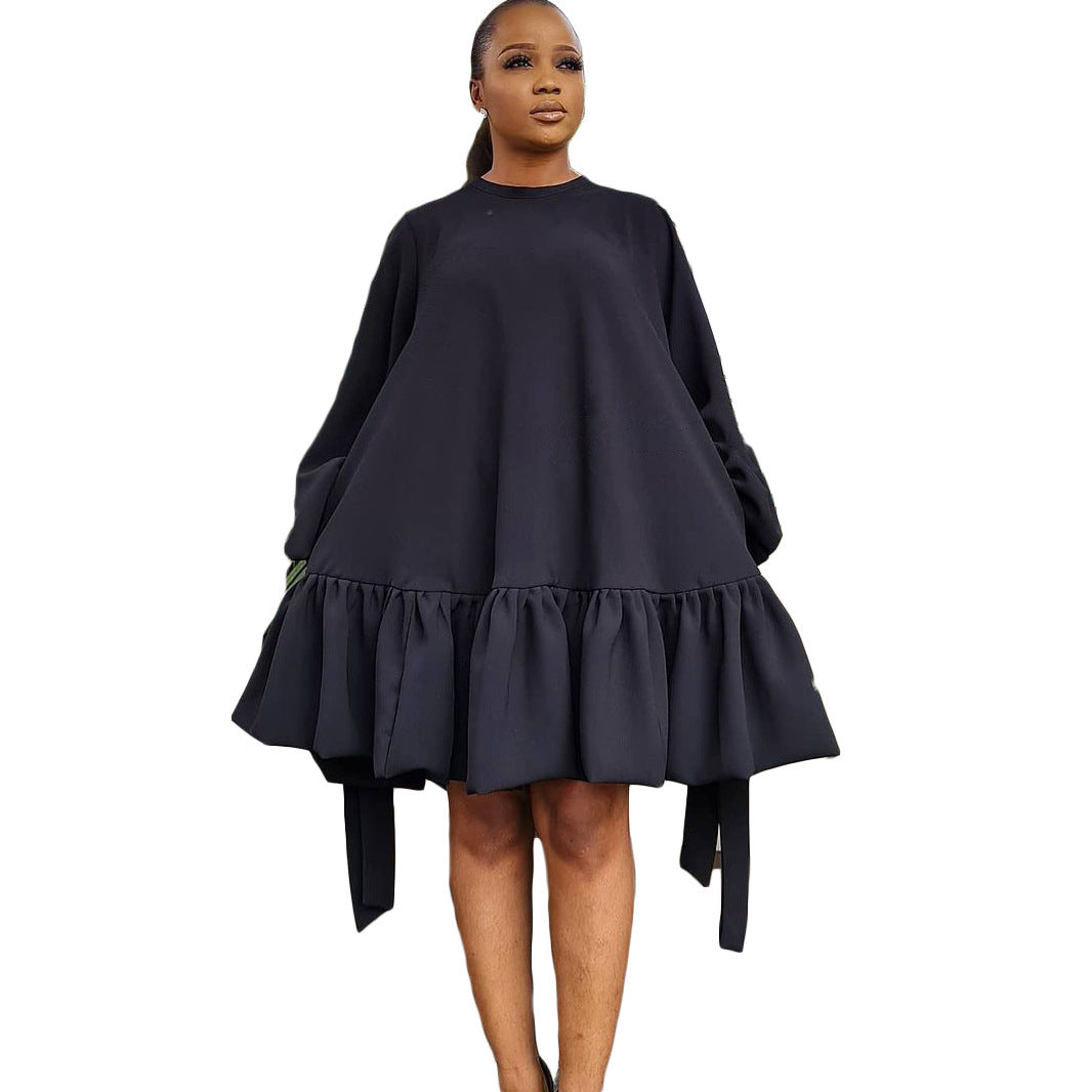 Women's Puff Sleeve Midi Dress Loose Fit