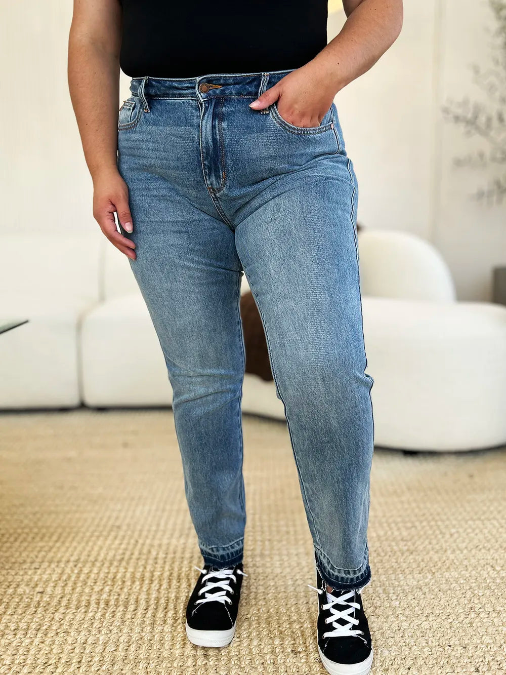 Sarah Express Women’s Plus Size Mid Rise "Rigid Magic" Release Hem Jeans
