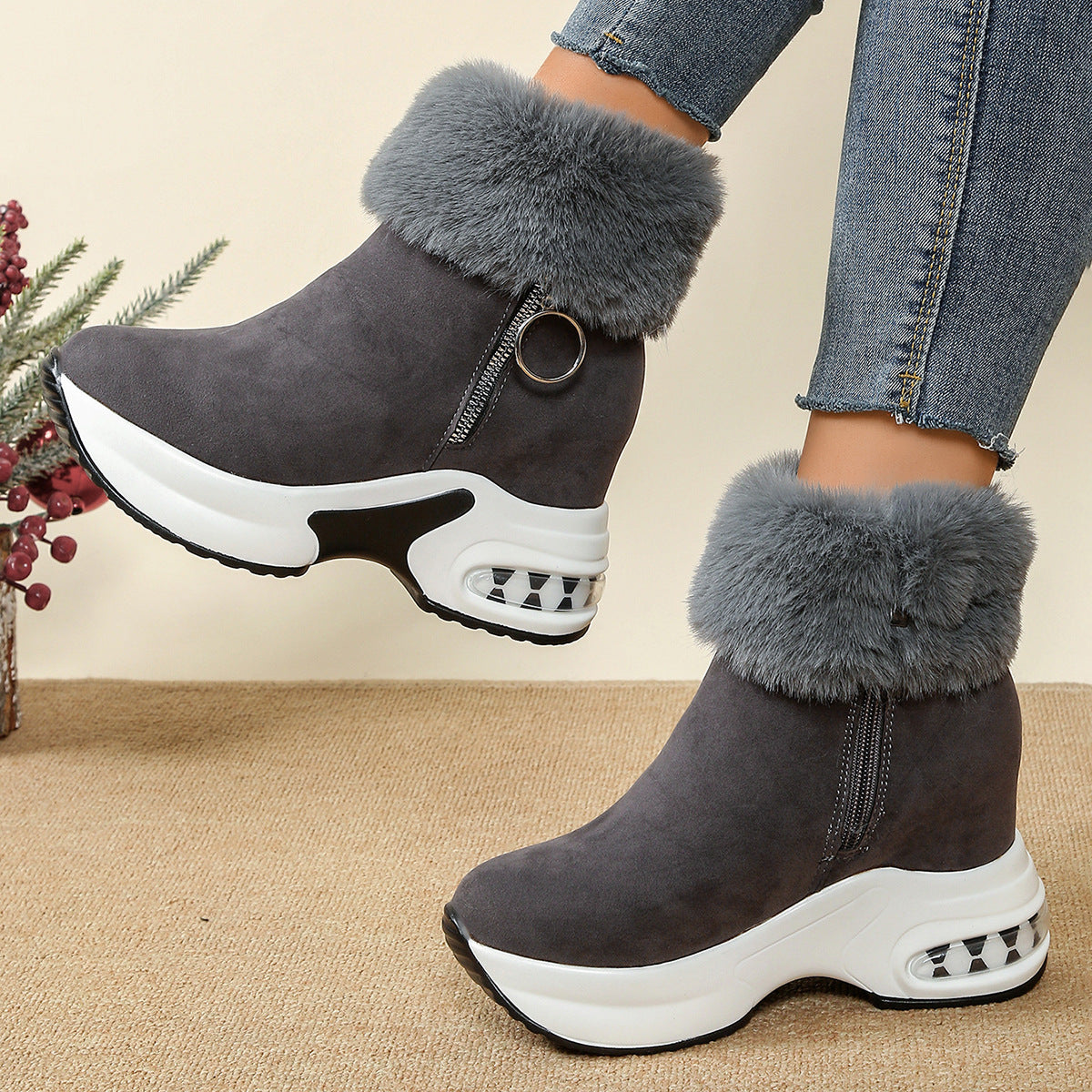 Sarah Express Women's Platform Fleece-Lined Ankle Boots | Height-Enhancing Winter Snow Boots
