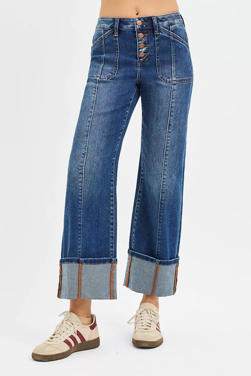 Sarah Express Women’s Plus Size High Rise Cuffed Straight Leg Jeans
