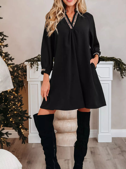 Sarah Express Women's Contrast Trim Bracelet Sleeve Shift Mini Dress Black