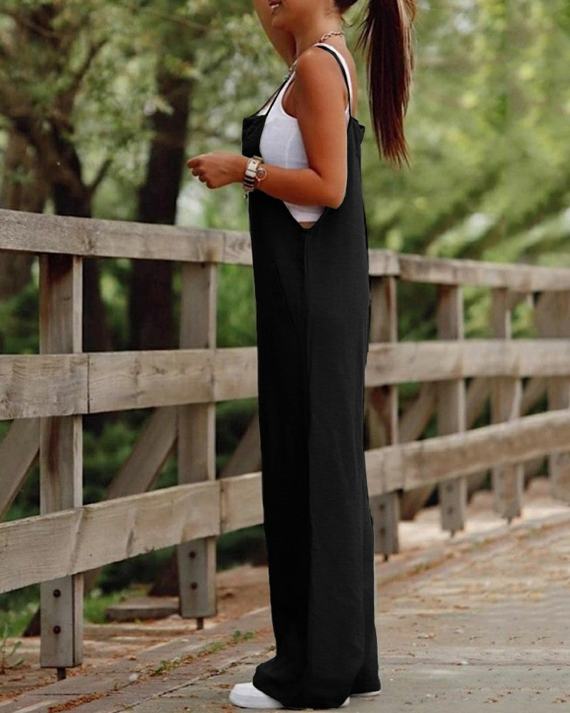 Sarah Express Women's Sleeveless Wide Leg Jumpsuit with Pockets Adjustable Strap Casual Summer Overall