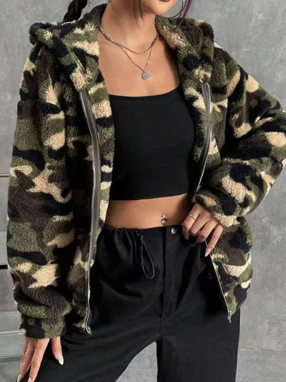Sarah Express Women's Fuzzy Camo Zip-Up Hoodie