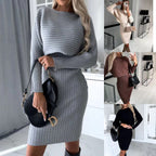 Sarah Express Women's Solid Color Sweater and Woolen Skirt Two-Piece Matching Set