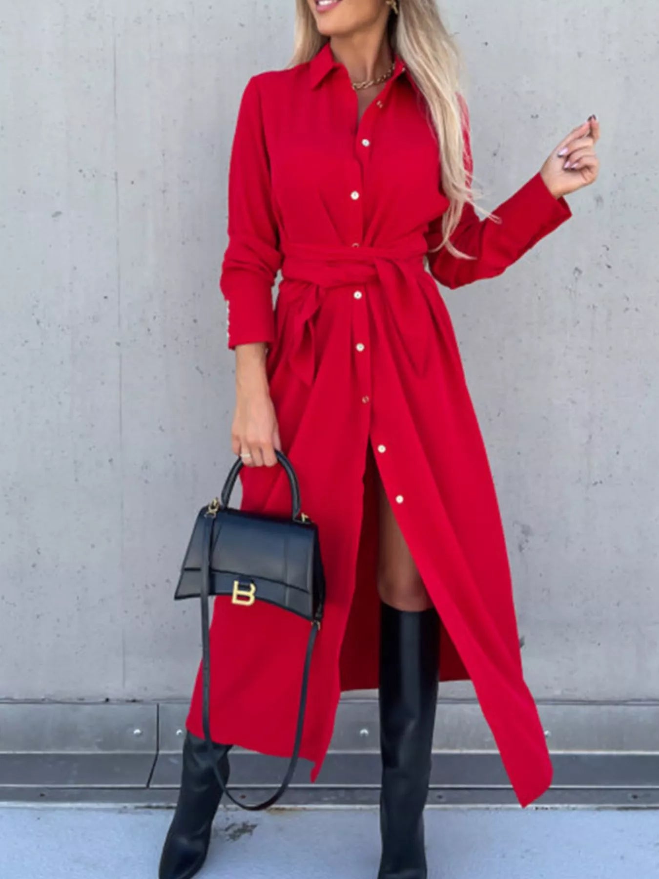 Sarah Express Women's Button Front Belted Shirt Dress - Plus Size Available