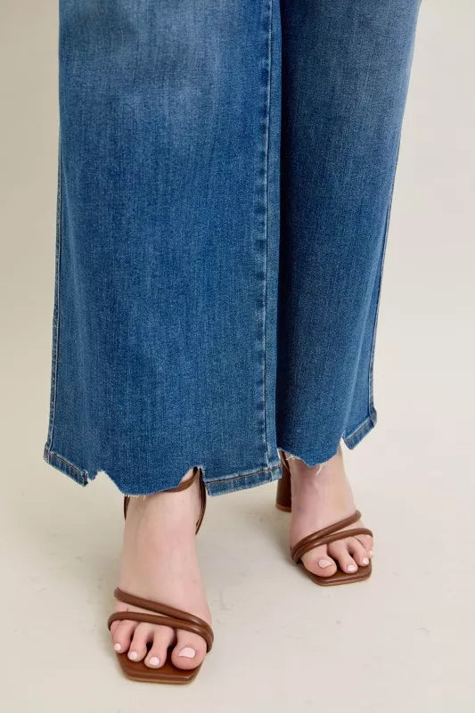 Sarah Express Women’s Plus Size High Rise Tummy Control Destroyed Wide Leg Jeans
