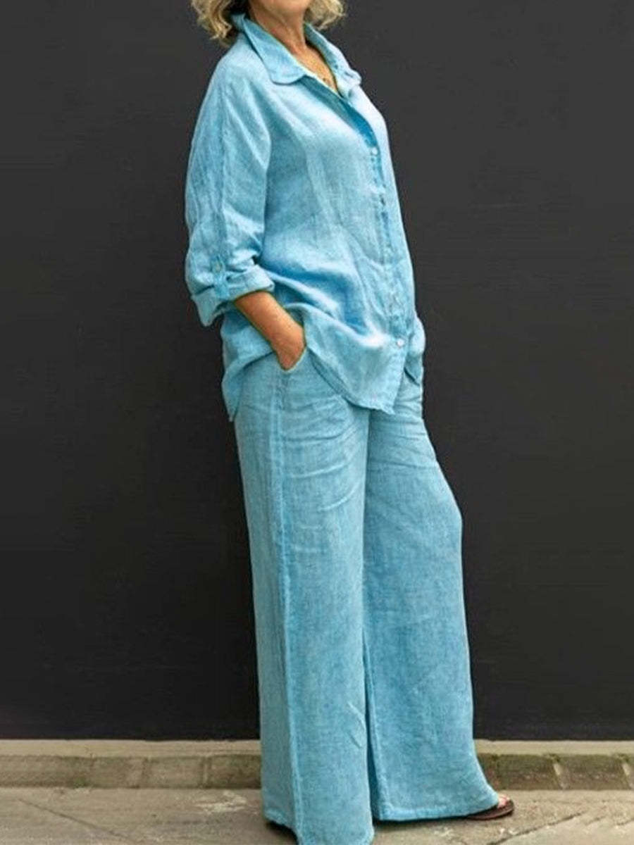 Sarah Express Casual Urban Shirt and Pants Set Long Sleeve Two Piece Matching Outfit