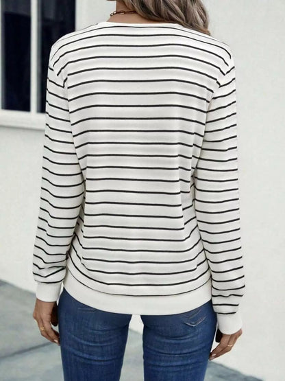 Sarah Express Women's Striped V-Neck Long Sleeve T-Shirt