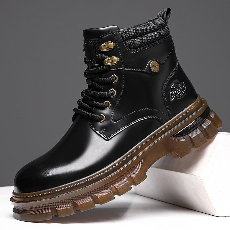 Sarah Express Men's Fleece-Lined British Platform Boots | Microfiber Leather Lace-Up Winter Boots Black