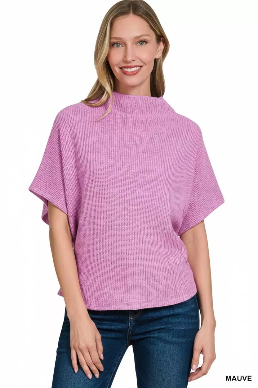 Sarah Express Women's Mock Neck Sweater with Side Shirred Detail