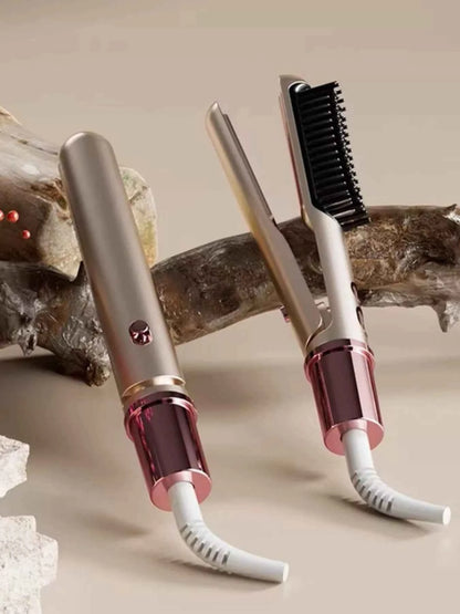 Sarah Express Women's Portable Heated Straightening Comb - 2-in-1 Curling & Straightening Hair Styling Tool