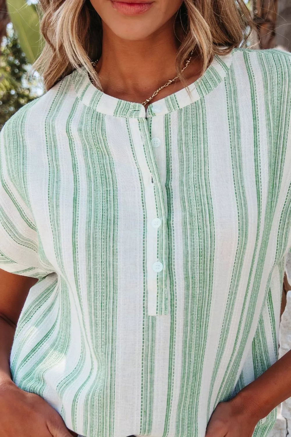 Sarah Express Women's Breathable Gauze Half Button Short Sleeve Casual Blouse