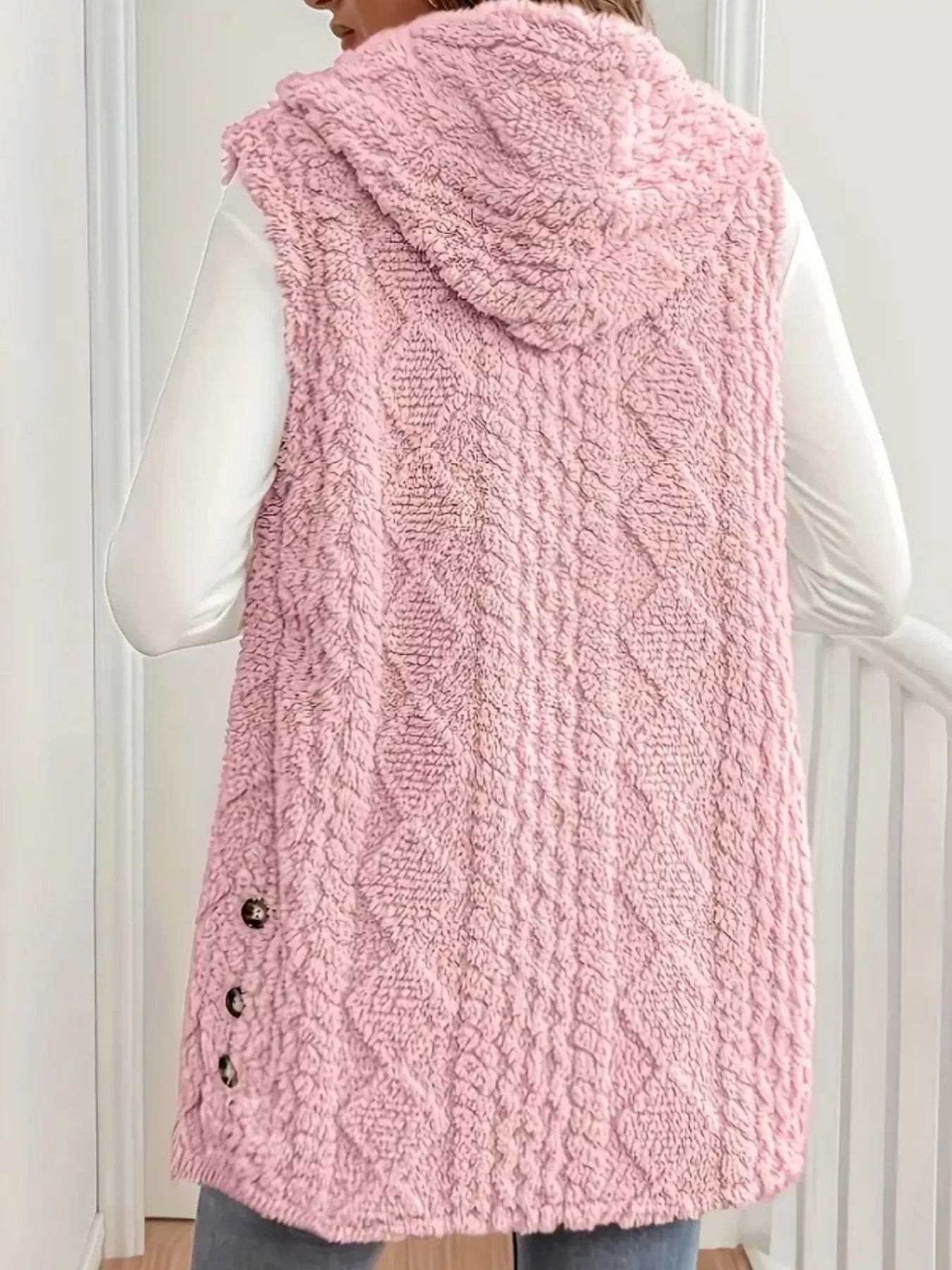 Sarah Express Women's Button-Down Sherpa Hooded Vest Coat