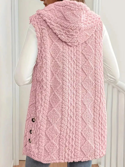 Sarah Express Women's Button-Down Sherpa Hooded Vest Coat