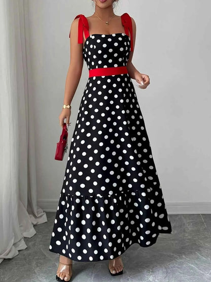 Sarah Express Women's Polka Dot Tie Strap Maxi Dress - Sleeveless Summer Dress