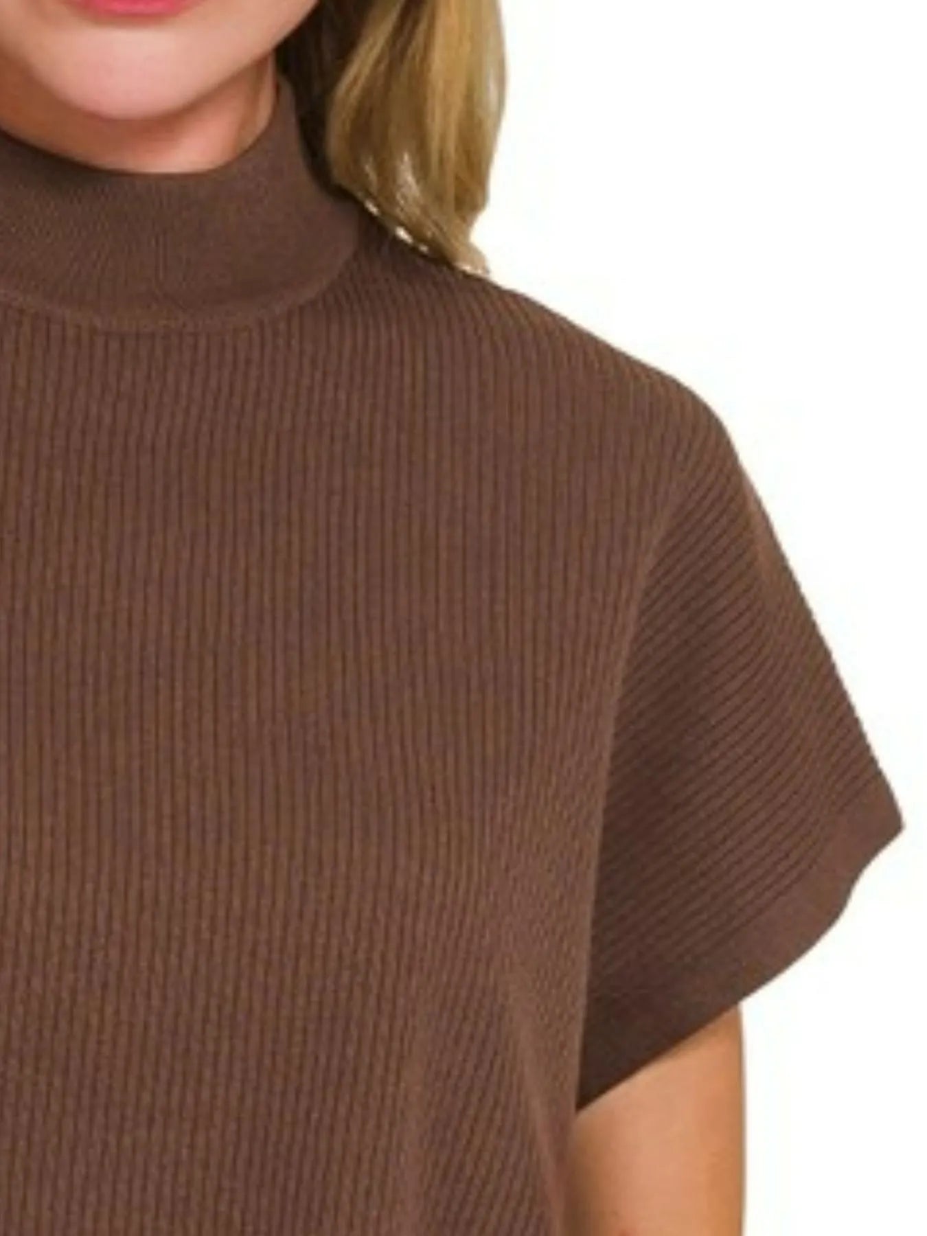 Sarah Express Women’s Boxy Mock Neck Short Sleeve Sweater Casual Spring Summer